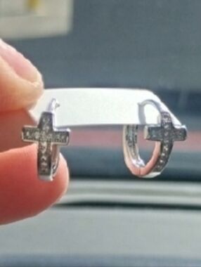 Silver Cross Hoop Earrings